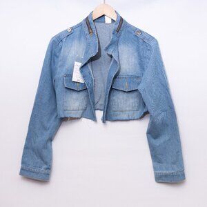 Aimeite Denim Cropped Open Front Jacket With Tags